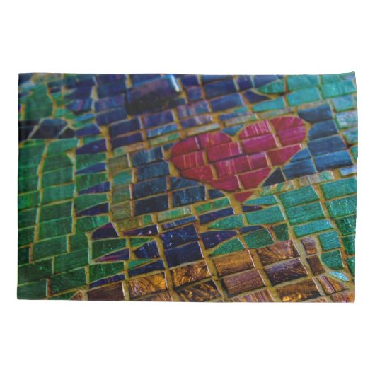 Kleurrijke rode hart mozaïek kussensloop (Achterkant-Links)