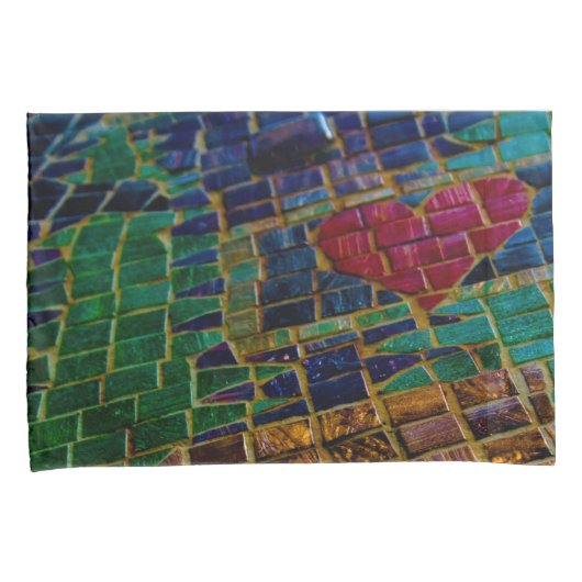 Kleurrijke rode hart mozaïek kussensloop (Voorkant-Rechts)