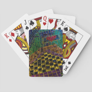 Kleurrijke rode hart mozaïek pokerkaarten