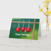 Kleurrijke Rode Kersen Fruit Foto Verjaardag Kaart (Gele Bloem)