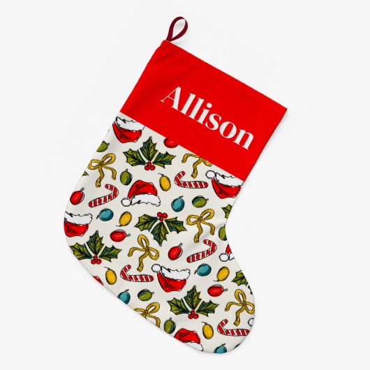 Kleurrijke rode kerstschetsen Elegante typografie Grote Kerstsok (Voorkant (Hangend))