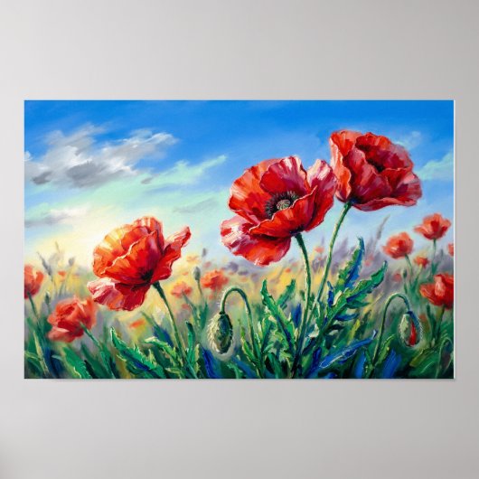 Kleurrijke rode klaprozen kunstdruk poster (Voorkant)