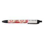 Kleurrijke Rode Lotus Bloem Gepersonaliseerde Naam Zwarte Inkt Pen (Bodem)