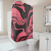 Kleurrijke rode marmer-inktpapiertexturen op witte douchegordijn (In situ)