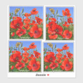 Kleurrijke rode papaver Contour Sticker (Vel)