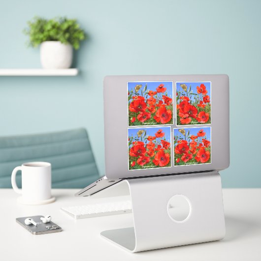 Kleurrijke rode papaver Contour Sticker (Laptop op bureau)