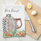 Kleurrijke rode papaver Teapot Kitchen Towel Theedoek (Quarter Fold)