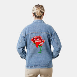 Kleurrijke rode roos denim jacket