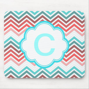 Kleurrijke rode, roze, blauwe, turquoise chevron z muismat