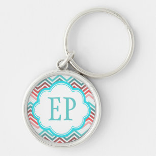 Kleurrijke rode, roze, blauwe, turquoise chevron z sleutelhanger