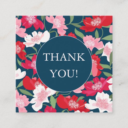 Kleurrijke rode roze bloem blauwe blush bedankje informatiekaartje (Voorkant)