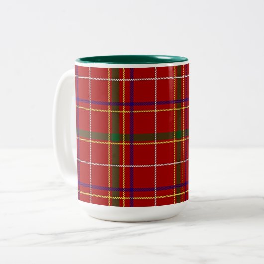 Kleurrijke Rode Tartan Plaid Tweekleurige Koffiemok (Voorkant links)