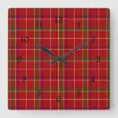 Kleurrijke Rode Tartan Plaid Vierkante Klok (Voorkant)