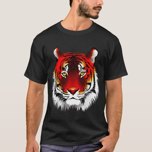 Kleurrijke rode tijger met gele ogen tekenen t-shirt (Voorkant)