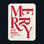 Kleurrijke rode vintage vrolijke kerstaankondiging magneet<br><div class="desc">Kleurrijke rode  grafische typografie vrolijke kerstkaart. Onderdeel van een gedurfd vakantie collectie.</div>