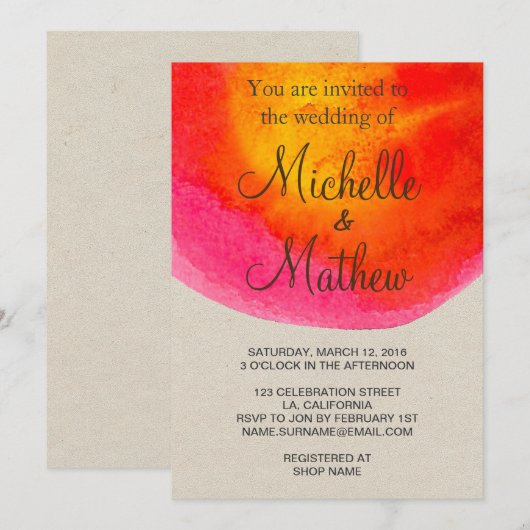 Kleurrijke rode Waterverf huwelijksuitnodiging Kaart (Voorkant / Achterkant)
