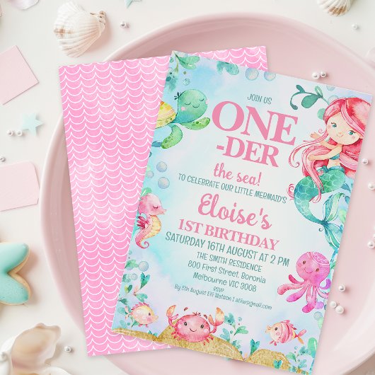 Kleurrijke rode zeemeermin Oneder het Zee 1e verja Kaart