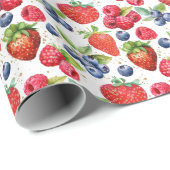 Kleurrijke rode zomer bessen patroon gouden glitte cadeaupapier (Rol Hoek)