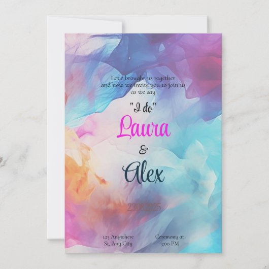 Kleurrijke rokerige bruiloft uitnodiging (Voorkant)