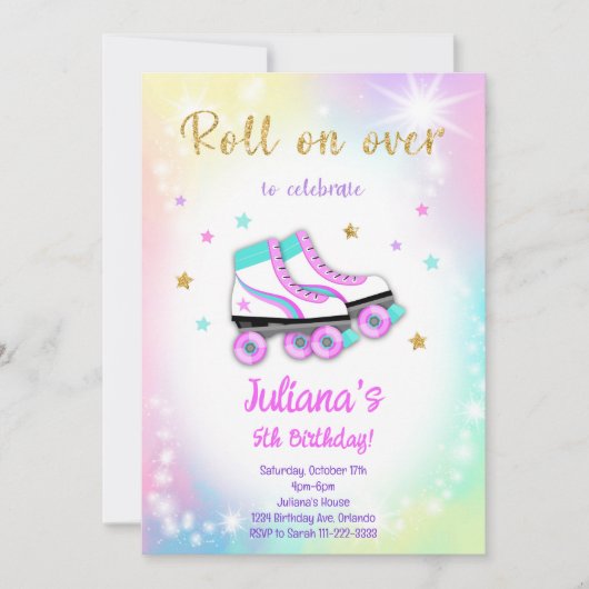 Kleurrijke Roller Schaats Verjaardagsuitnodiging Kaart (Voorkant)