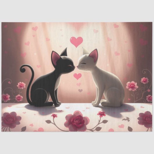 Kleurrijke Romantische Katten Weefsel Papier (Voorkant)