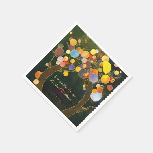 Kleurrijke romantische liefdesbomen bruiloft servetten (Hoek)