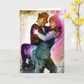 Kleurrijke romantische paar tango dansers in liefd kaart (Gele Bloem)