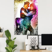 Kleurrijke Romantische Paar Tango Dansers in Liefd Poster (Thuiskantoor)