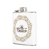 Kleurrijke ronde bloemenkrans met konijn heupfles (Links)