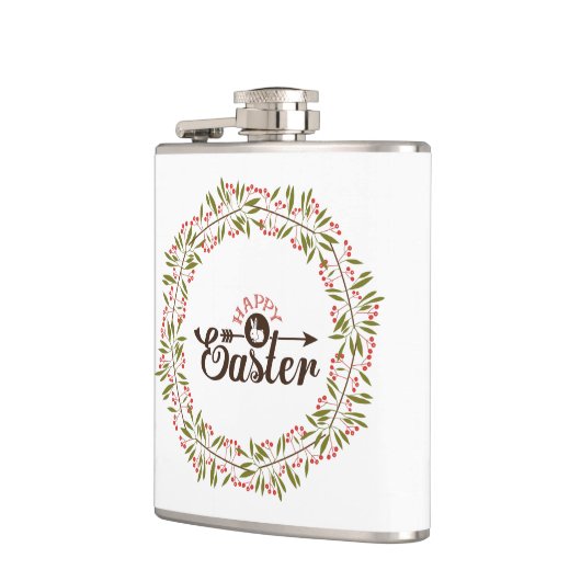 Kleurrijke ronde bloemenkrans met konijn heupfles (Links)