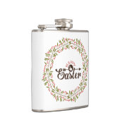 Kleurrijke ronde bloemenkrans met konijn heupfles (Rechts)