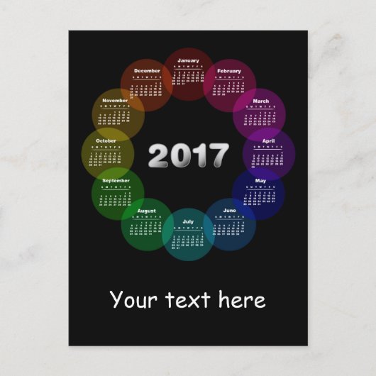 Kleurrijke ronde kalender voor 2017 briefkaart (Voorkant)