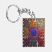 Kleurrijke ronde kookplaten vierkante sleutelring sleutelhanger (Voorkant Links)