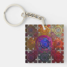 Kleurrijke ronde kookplaten vierkante sleutelring