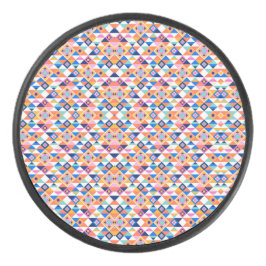 Kleurrijke ronde luidspreker met een levendig geom hockey puck