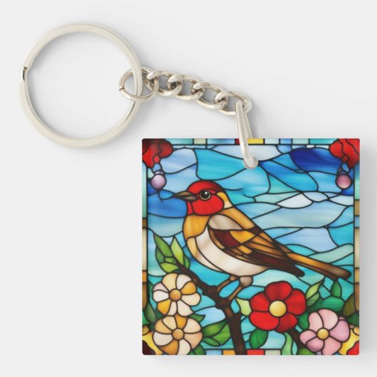 Kleurrijke Roodborst Sleutelhanger (Voorkant)