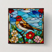 Kleurrijke Roodborst Vierkante Button 5,1 Cm (Voorkant)
