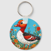 Kleurrijke Roodborstgans Vogel Sleutelhanger (Achterkant)