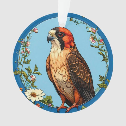 Kleurrijke roodpootvalk vogel ornament (voorkant)