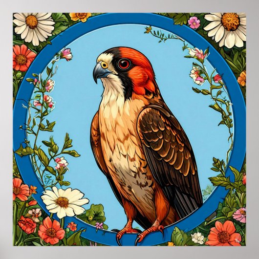 Kleurrijke roodpootvalk vogel poster (Voorkant)