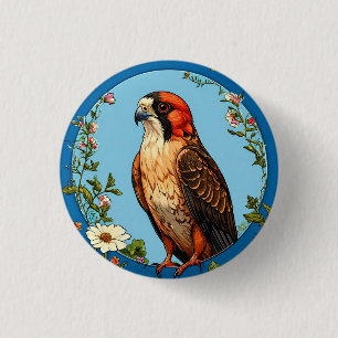 Kleurrijke roodpootvalk vogel ronde button 3,2 cm