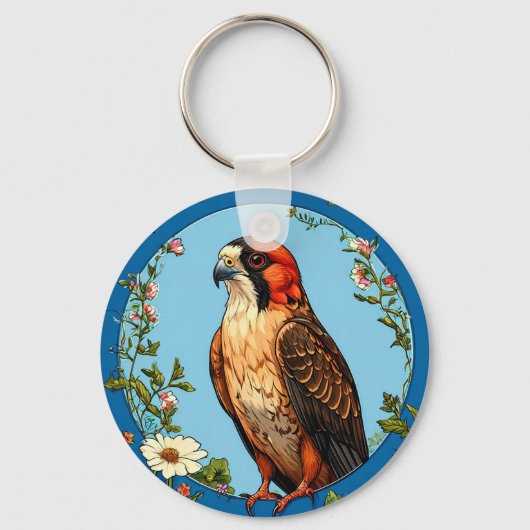 Kleurrijke roodpootvalk vogel sleutelhanger (Voorkant)