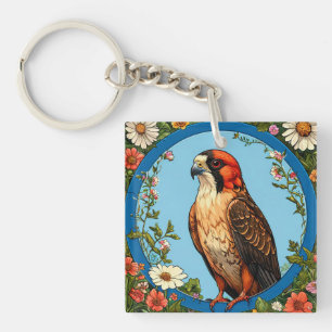 Kleurrijke roodpootvalk vogel sleutelhanger