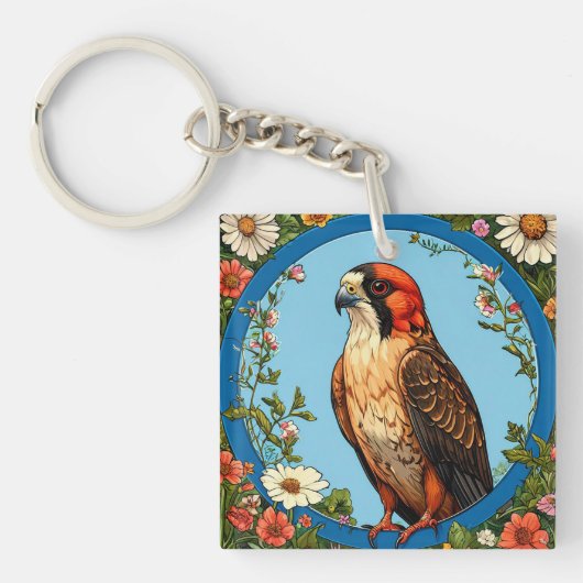 Kleurrijke roodpootvalk vogel sleutelhanger (voorkant)