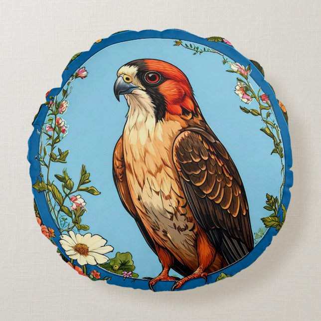 Kleurrijke roodpootvalk vogel Wilde dieren Roofvog Rond Kussen (Voorkant)