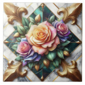 Kleurrijke Roos Arrangement op Decoratieve Achterg Tegeltje (Voorkant)