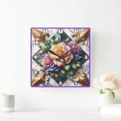Kleurrijke Roos Arrangement op Decoratieve Achterg Vierkante Klok (Huis)