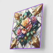 Kleurrijke Roos Arrangement op Decoratieve Achterg Vierkante Klok (Hoek)