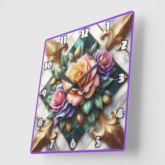 Kleurrijke Roos Arrangement op Decoratieve Achterg Vierkante Klok (Hoek)