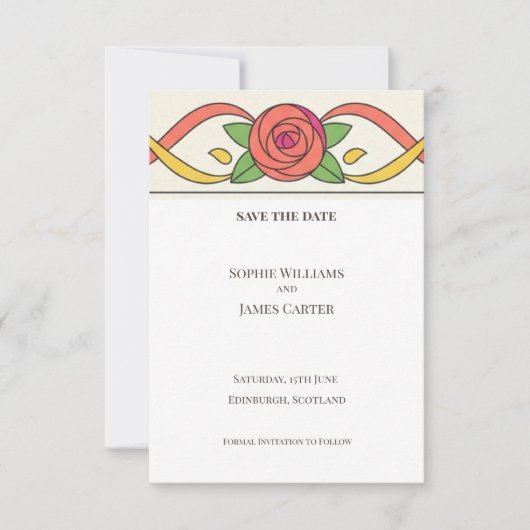Kleurrijke Roos Art Deco Save The Date (Voorkant)